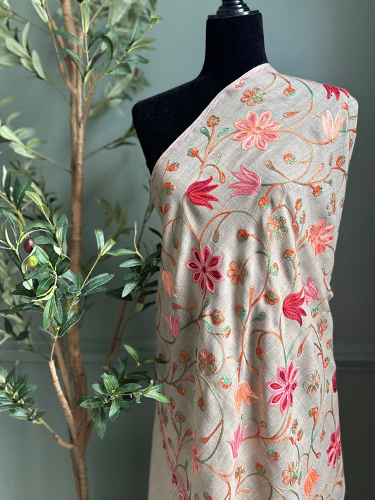 beige flowers elegant shawl wrap pashmina tassle