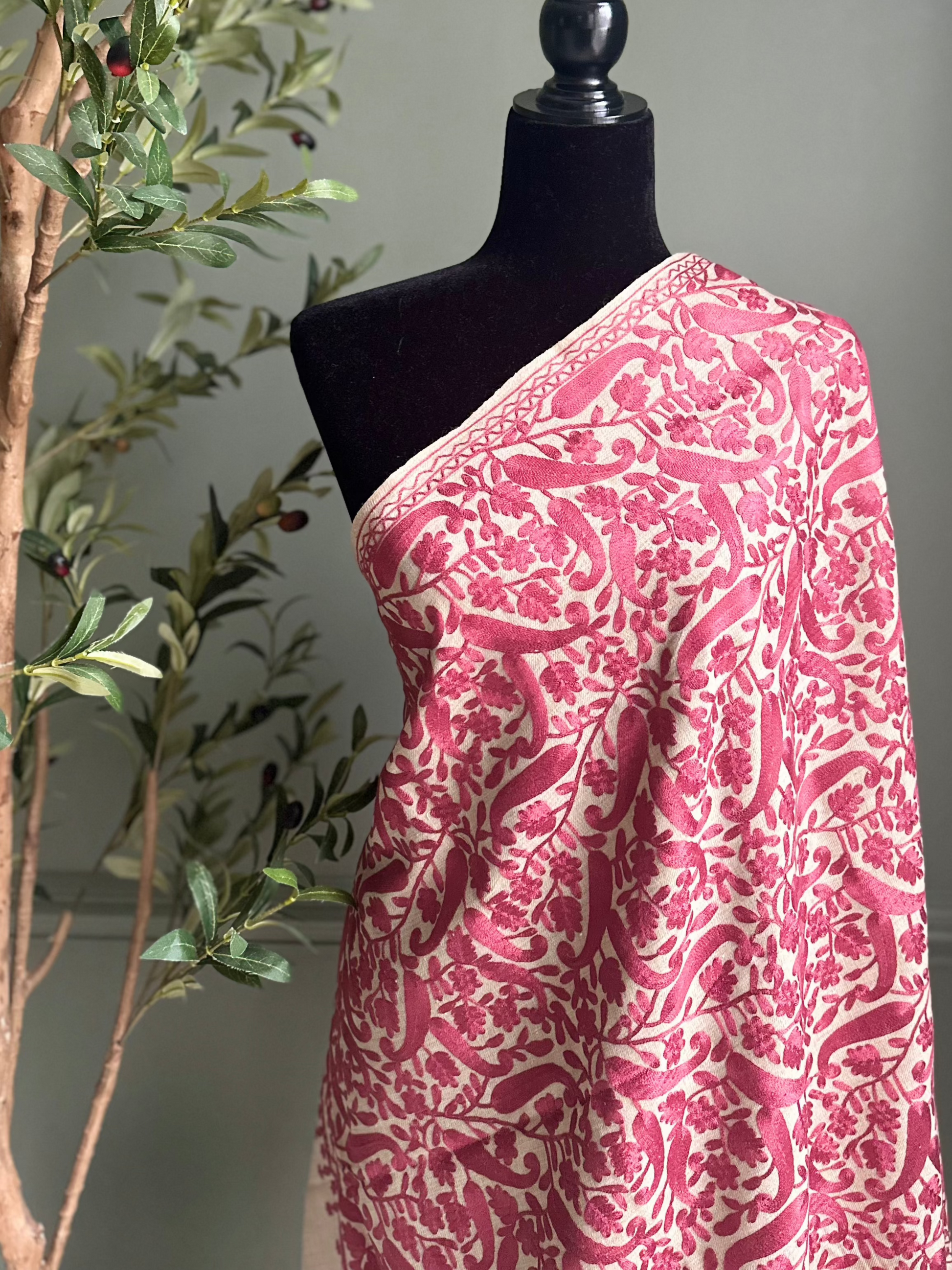 red ruby shawl wrap kani embroidered 